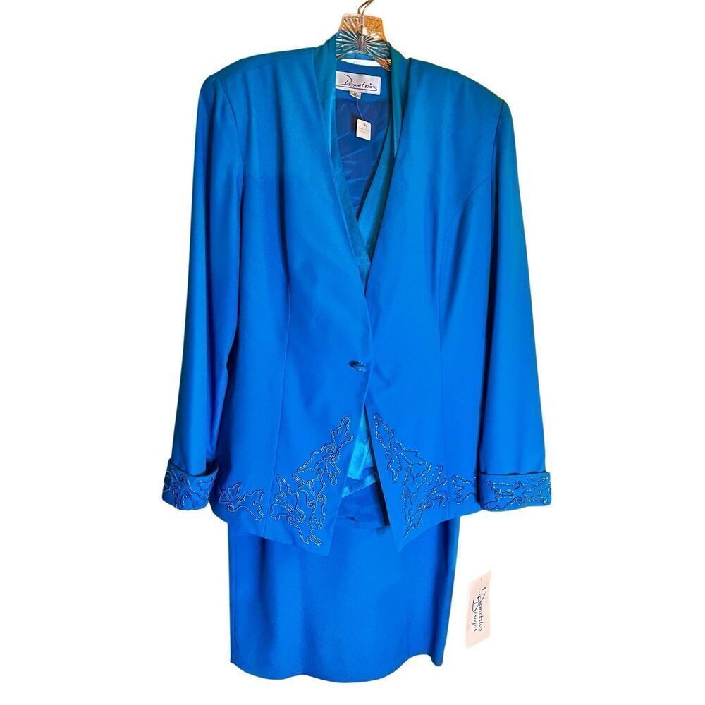 Demetrios 3 piece Turquoise Church Skirt Wedding Suit Women’s Size 12 NWT